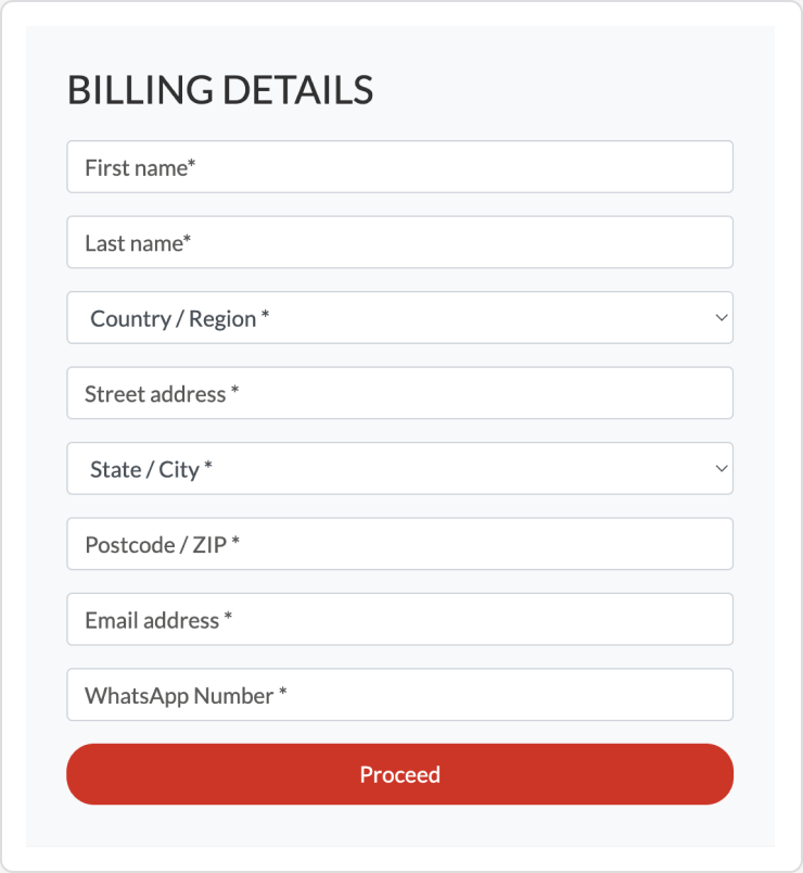 The billing details form