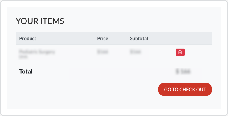 The cart summary before checkout