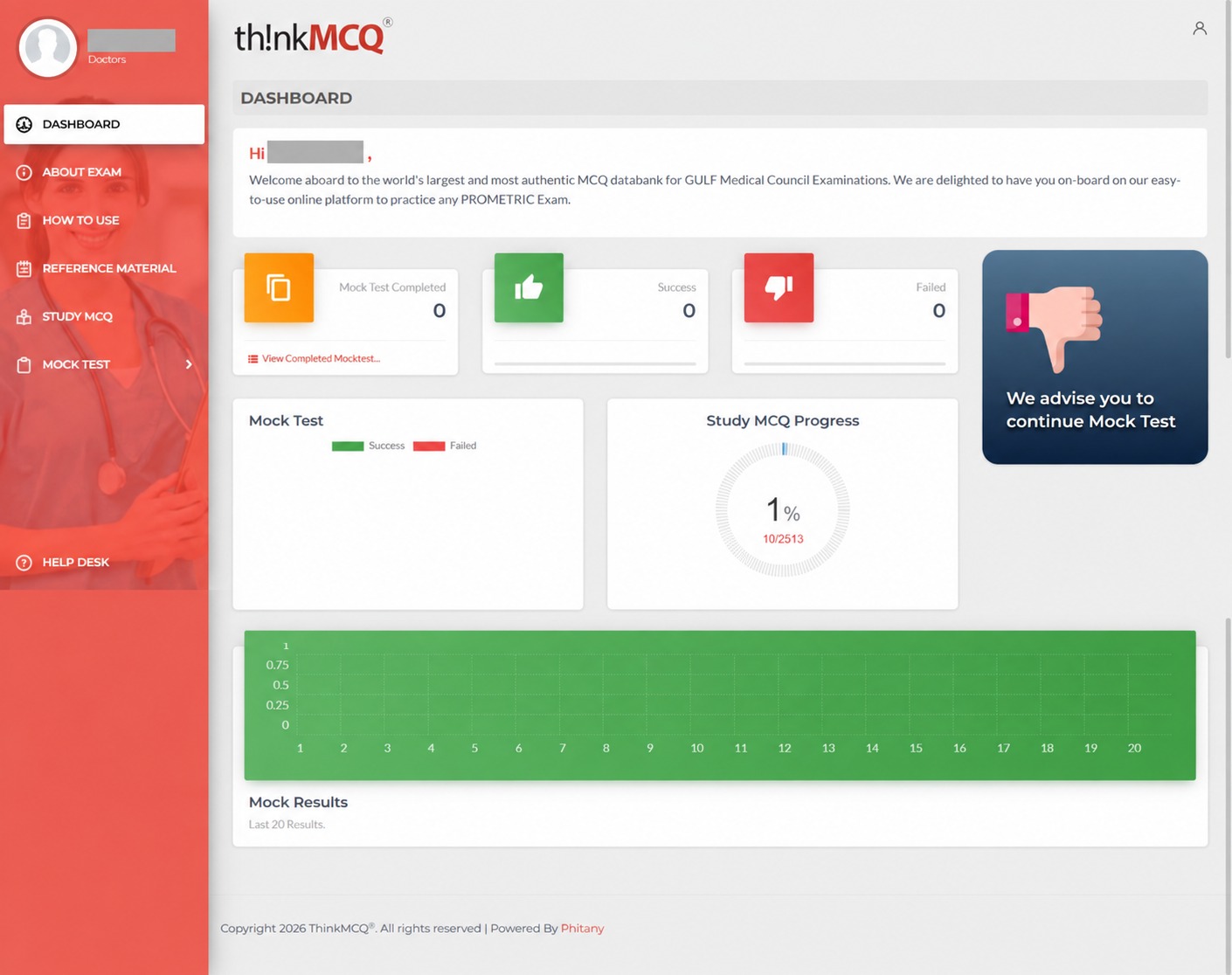 Dashboard after logging in